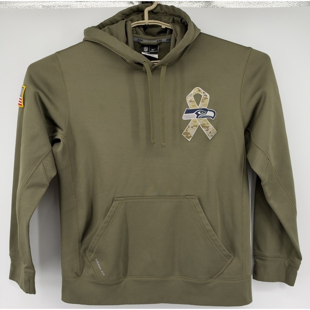 Seattle Seahawks NFL Nike Therma Fit Salute To Service Hoodie Green Small